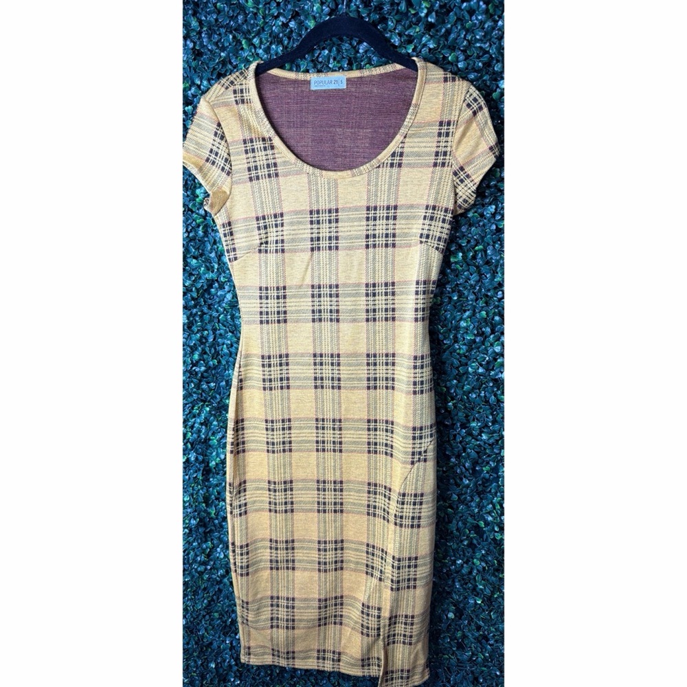 Yellow and Black Plaid Mini Dress
